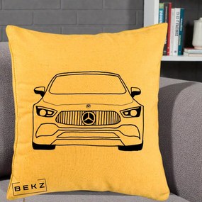 Perna Personalizata Mercedes-Benz Fata Linie, 40x40 cm, Galben, Husa Detasabila, Perna Inclusa, BEKZ®