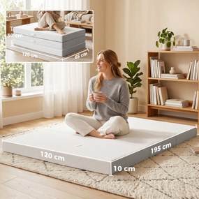 HOMCOM Saltea Pliabilă 195x120cm, 10cm, Husă Lavabilă, Ideală pentru Oaspeți/Camping, Gri | Aosom Romania