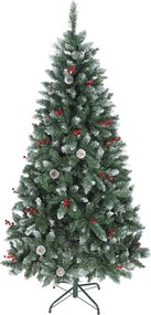 HOMCOM Brad de Crăciun Înalt Înzăpezit 180 cm cu 620 de Ramuri, Brad Artificial de Interior cu Conuri și Boabe Roșii Decorative, Bază din Metal, Verde | Aosom Romania
