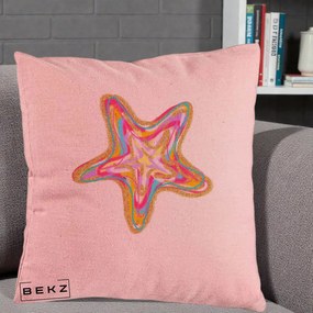 Perna Decorativa Stea de Mare Colorata Psiheledic, 40x40 cm, Roz, Husa Detasabila, Perna Inclusa, BEKZ®