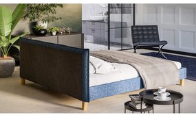 Pat matrimonial albastru cu tăblie și somieră 180x200 cm Tina – Ropez