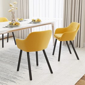 HOMCOM Set de 2 scaune pentru sufragerie cu cotiere, scaune pentru bucatarie tapitate cu catifea cu picioare din lemn, 54x56x74cm, galben