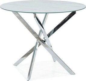 Masa AGIS, alb cu efect de marmura, sticla/metal, 90x90x73 cm