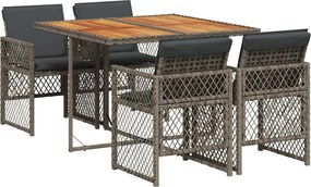 vidaXL Set mobilier de grădină cu perne, 5 piese, gri, poliratan