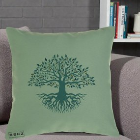 Perna Decorativa Copacul Vietii Teal cu Radacini, 40x40 cm, Verde, Husa Detasabila, Perna Inclusa, BEKZ®
