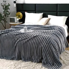 Patura Cocolino pufoasa cu dungi 200 x 230 cm, gri inchis