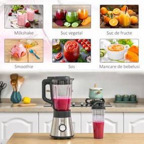 HOMCOM Blender Electric 1000W Multifunctional 4 in 1 cu 5 Viteze si 4 Programe, Smoothie Maker si Masina de Tocat cu Pahar de 1.5L