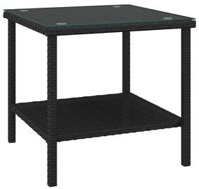 319398 vidaXL Masă laterală, negru, 45x45x45 cm poliratan/sticlă securizată