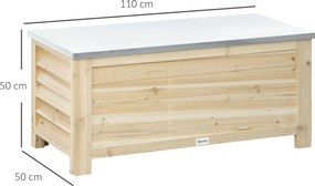 Outsunny Ladă de Depozitare Exterior din Lemn cu Capac Metalic Galvanizat și Design cu Șipci 110x50x50 cm Lemn Natural | Aosom Romania
