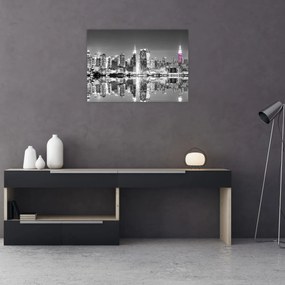 Tablou pe sticlă - New York și zgârie-norii mov (70x50 cm)