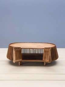 Măsuță de cafea din lemn de mango, ovală, cu structură din lamele verticale, natur, finisaj satinat, 120×70×40 cm, „Narok"