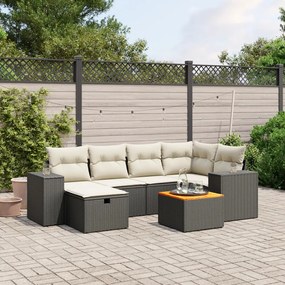 vidaXL Set canapele de grădină cu perne, 7 piese, negru, poliratan