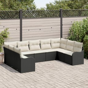 Set de canapea de grădină vidaXL 9 piese cu perne Negru Ratan Poly