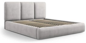 Pat matrimonial gri deschis tapițat cu spațiu de depozitare și somieră 200x200 cm Brody – Mazzini Beds