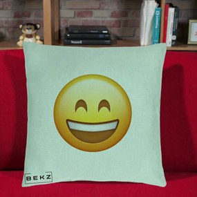 Perna Decorativa Emoji Zambet Mare, 40x40 cm, Verde Menta, Husa Detasabila, Perna Inclusa, BEKZ®