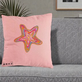 Perna Decorativa Stea de Mare Neon Curcubeu, 40x40 cm, Roz, Husa Detasabila, Perna Inclusa, BEKZ®