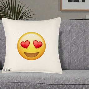 Perna Decorativa Emoji Inimi in Ochi, 40x40 cm, Crem Reliefat, Husa Detasabila, Perna Inclusa, BEKZ®