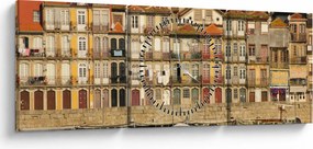 Tablou - Cartierul Waterfront, Portugalia (cu ceas) (90x30 cm)