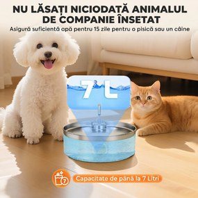 PawHut Fântână pentru Pisici 7L cu LED, 30,5x31,2x19,3 cm, Argintie | Aosom Romania