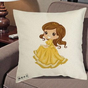 Perna Decorativa Printesa Bella Rochie Aurie, 40x40 cm, Ecru, Husa Detasabila, Perna Inclusa, BEKZ®