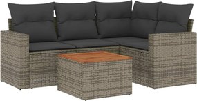 vidaXL Set canapea de grădină cu perne, 5 piese, gri, poliratan