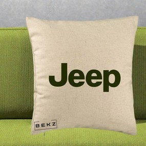 Perna Personalizata cu emblema Jeep, 40x40 cm, Bej, Husa Detasabila, Perna Inclusa, BEKZ®