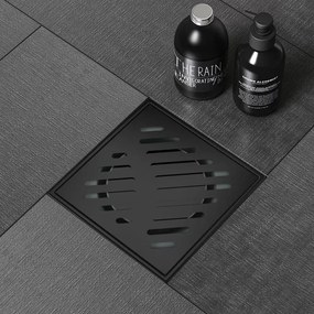 Set rigola pentru dus Inter Ceramic New Generation cu capac cu fante diagonale 10x10 cm finisaj negru lucios