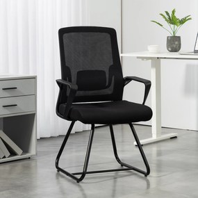 HOMCOM Scaun de Birou Fără Roți Ergonomic cu Brațe pentru Sala de Așteptare, Negru | Aosom Romania