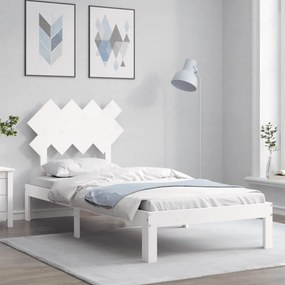3193692 vidaXL Cadru de pat cu tăblie single, alb, lemn masiv