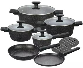 RESIGILAT - Set oale și tigăi cu capace, strat antiaderent, Klausberg KB7830 – 12 piese, 16–28 cm, compatibil inducție, negru