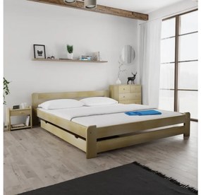 Pat Laura 180x200 cm, pin Saltele: Fara saltea, Somiera pat: Cu lamele drepte
