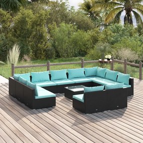 3102129 vidaXL Set mobilier de grădină cu perne, 12 piese, negru, poliratan