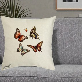 Perna Decorativa Colectie Fluturi Multicolori, 40x40 cm, Ecru, Husa Detasabila, Perna Inclusa, BEKZ®