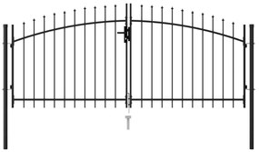 Poarta de gard cu usa dubla varf ascutit negru 3x1,25 m otel 3 x 1.25 m