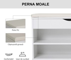 HOMCOM Bancă pentru Pantofi, soluție economisitoare de spațiu, cu șezut imblopat și capac rabatabil, pentru intrare, PAL, 80x30x47cm, Alb | Aosom Romania