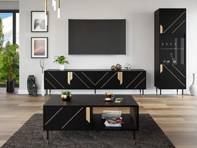 Camera de zi Charlotte P107De aur, Negru, Părți separate, Cu comodă tv, Cu componente suplimentare, MDF, PAL laminat, Sticlă călită