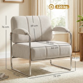 HOMCOM Fotoliu de Living cu Șezut Gros, Spațios, Cusături Duble, Fotoliu pentru Dormitor în Chenille Moale, Ușor de Asamblat, Cadru din Oțel, pentru Living, Birou, Bej | Aosom Romania