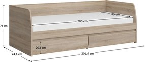 Pat 2S, 90x200, stejar sonoma, NORTY TYP 28