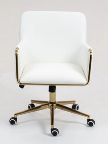 HR4318K Scaun Alb Piele Ecologica cu Bază Aurie