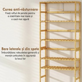 HOMCOM Raft de bambus cu 6 niveluri, cu rafturi reglabile, 60x26x161 cm | Aosom Romania