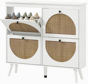 HOMCOM Dulap de pantofi 4 plier 20 de perechi raft ajustabil stil boem picioare din lemn masiv 105 x 24 x 97.5 cm alb | Aosom Romania