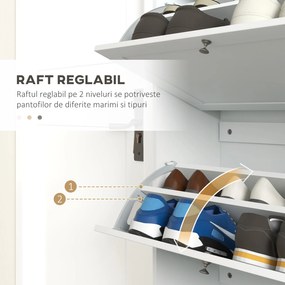 HOMCOM Dulap Îngust pentru Pantofi cu 3 Sertare și Rafturi Reglabile pe 2 Niveluri, 60x23,5x115 cm, Negru | Aosom Romania