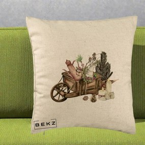 Perna Decorativa Roaba Rustica de Craciun, 40x40 cm, Bej, Husa Detasabila, Perna Inclusa, BEKZ®