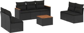 vidaXL Set mobilier de grădină cu perne, 8 piese, negru, poliratan