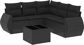 vidaXL Set mobilier de grădină cu perne, 6 piese, negru, poliratan