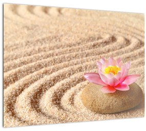 Tablou cu piatră și floare pe nisip (70x50 cm), în 40 de alte dimensiuni noi