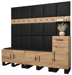Set mobilier pentru hol Amanda 8 (Stejar artisan + piele ecologică Negru). 1085928