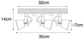 Spotlight rustic negru cu lemn 3 lumini reglabile - Jelle