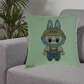 Perna Personalizata Labubu Toanart Blugi, 40x40 cm, Verde, Husa Detasabila, Perna Inclusa, BEKZ®