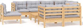 vidaXL Set mobilier de grădină cu perne gri, 9 piese, lemn masiv pin